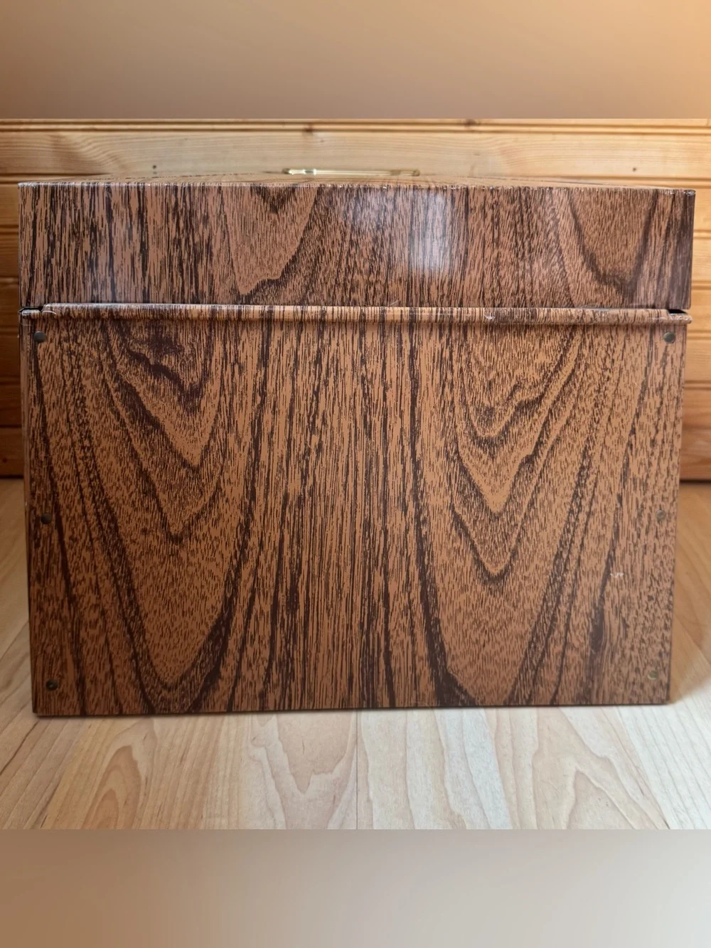 Ballonoff Porta-File VTG Mid-Century Metal Box Woodgrain Design Brass Hardware